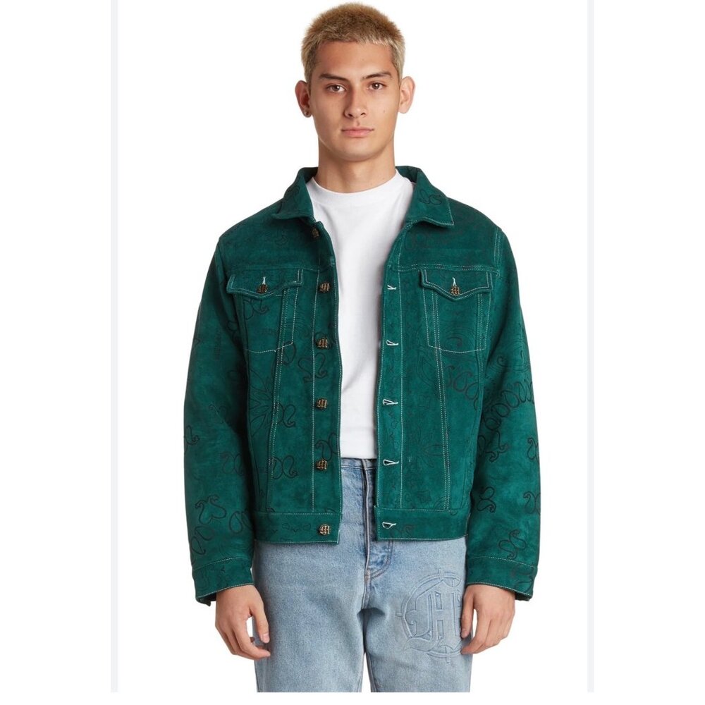MENACE Green Laser Engraved Suede Jacket Medium